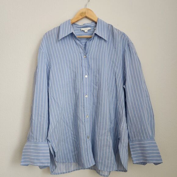 Vince Blue Striped Button-Down Shirt | Size L - Picture 2 of 10